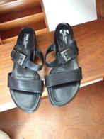 Paul Green zwarte leren slippers op hakje maat 6 1/2, Zwart, Zo goed als nieuw, Paul Green, Sandalen of Muiltjes