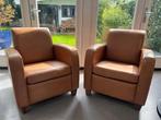Cognac lederen fauteuils 2x, Huis en Inrichting, Fauteuils, Ophalen, Zo goed als nieuw, 50 tot 75 cm, Leer