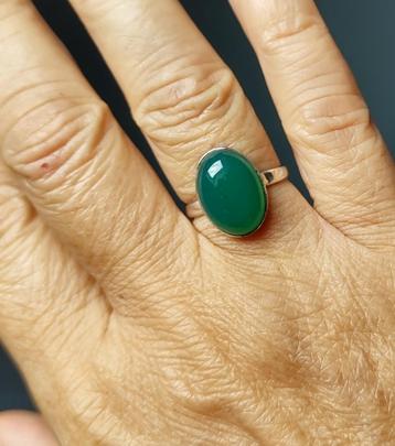 zilveren ring met natuurlijke Groene Onyx steen beschikbaar voor biedingen