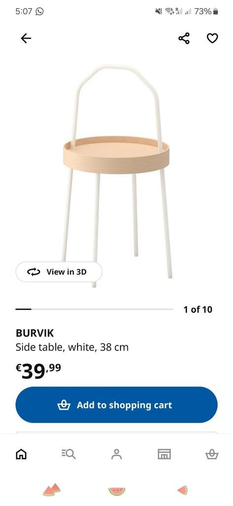 IKEA BURVIK Bijzettafel - Zo Goed Als Nieuw!, Minder dan 55 cm, Rond, Scandinavisch, Zo goed als nieuw
