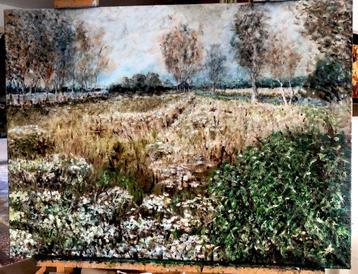 Groot modern schilderij Drents Landschap 90 x 120 cm beschikbaar voor biedingen