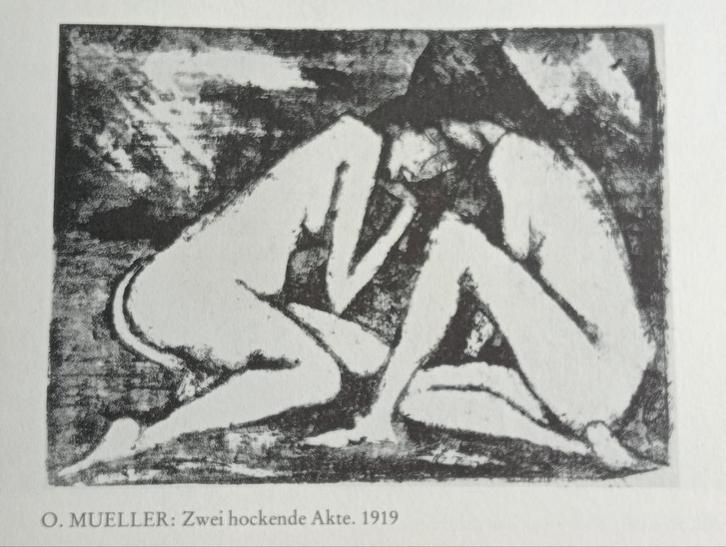 Otto Mueller - Twee Hockende Akte, prent naakt erotiek, Antiek en Kunst, Kunst | Overige Kunst, Ophalen of Verzenden