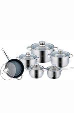 Nieuwe 12 delig pannen set voor iedere warmtebron, Ophalen of Verzenden, Nieuw, Rvs, Pannenset
