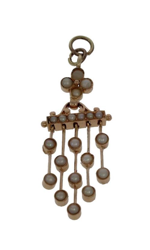 Antieke 14k gouden ketting hanger 20 zaad parels vintage, Sieraden, Tassen en Uiterlijk, Antieke sieraden, Hanger, Goud, Met edelsteen