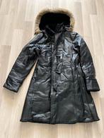 Leren damesjas met bontkraag - Maat M/L, Ophalen of Verzenden, Gedragen, Maat 38/40 (M), Zwart