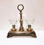 Verzilverd tafelstel met kristallen zoutpotjes., Ophalen of Verzenden