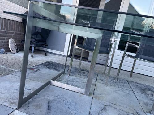 Design glazen Tafel/bureau. Ontwerp Cees Dam, Huis en Inrichting, Tafels | Salontafels, Zo goed als nieuw, 50 tot 75 cm, 100 tot 150 cm