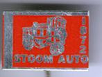 Stoomauto 1872 rood op aluminium speldje ( D_049 ), Verzenden, Nieuw, Transport, Speldje of Pin