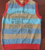 stoere aqua / oranje gestreepte jongens spencer, mt 146/152, Verzenden, Zo goed als nieuw, Jongen, Trui of Vest