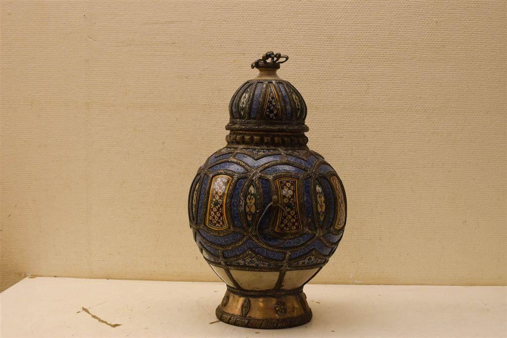 Oude marokkaanse pot met deksel 48150, Gebruikt, Overige kleuren, Aardewerk of Porselein, Ophalen of Verzenden