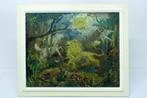Gesigneerd schilderij met leeuw/paard/aap/vogel/zon, Antiek en Kunst, Kunst | Schilderijen | Modern, Ophalen
