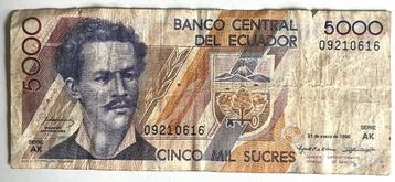 Bankbiljet 5000 Sucres Equador (gebruikt, 1995) beschikbaar voor biedingen
