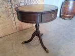 Antieke pedestal tafel, bijzettafel met lederen inleg,, Antiek en Kunst, Ophalen