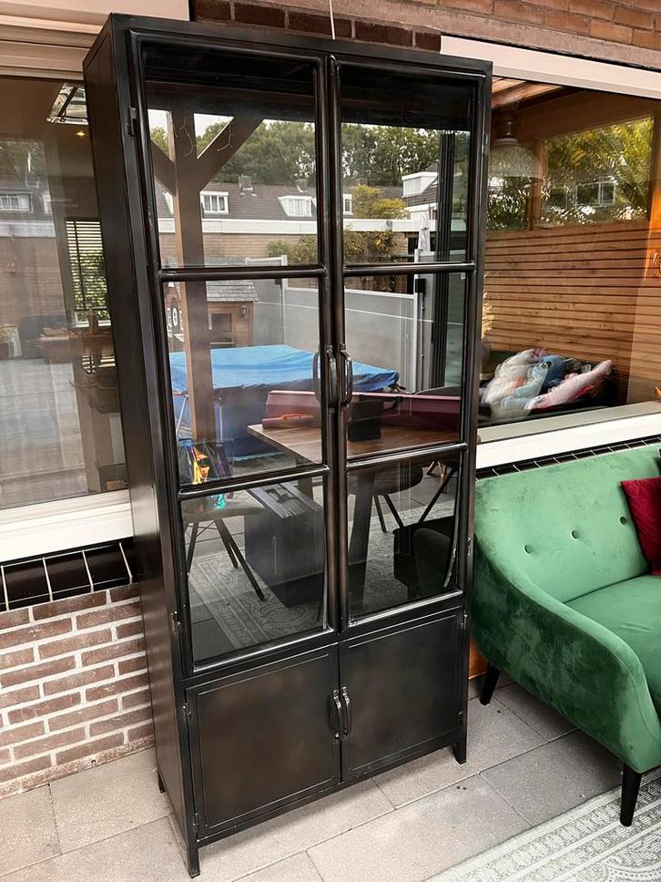 Industriële stalen vitrinekast, Huis en Inrichting, Kasten | Vitrinekasten, Gebruikt, 200 cm of meer, 50 tot 100 cm, 25 tot 50 cm