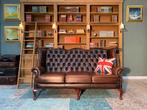 Prachtige Engelse Chesterfield bank beuin  hoge rug, Ophalen of Verzenden, Zo goed als nieuw, Rechthoekig, Leer