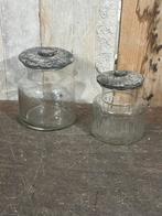Glazen voorraadpotten met houten deksel in grey finish sober, Ophalen of Verzenden