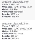 Alupanel/Dibond plaat wit 3mm (2st) Nieuw., Doe-het-zelf en Verbouw, Platen en Panelen, Ophalen, Nieuw