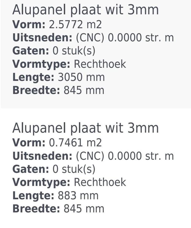 Alupanel/Dibond plaat wit 3mm (2st) Nieuw., Doe-het-zelf en Verbouw, Platen en Panelen, Nieuw, Ophalen