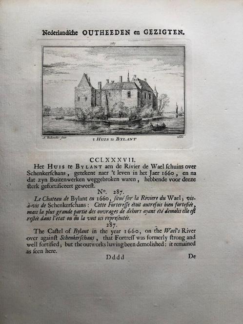 287 / Pannerden Kasteel Bylant in het land van Cleef 1733, Antiek en Kunst, Kunst | Etsen en Gravures, Ophalen of Verzenden