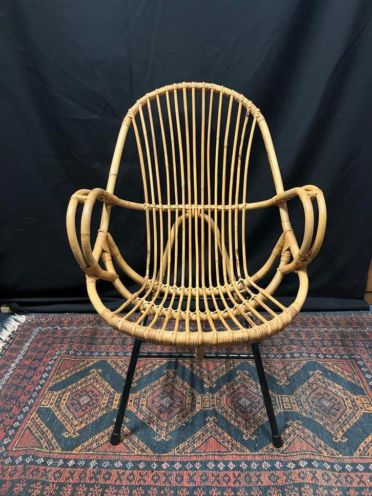 Vintage Rotan Stoel - Rohe Noordwolde, Huis en Inrichting, Fauteuils, Zo goed als nieuw, Riet of Rotan, 50 tot 75 cm, Minder dan 75 cm