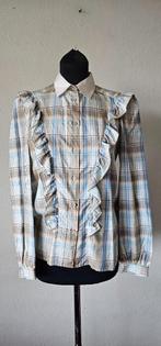 zijde blauw geruiten blouse van Escada maat 36 (26225), Verzenden, Maat 36 (S), Blauw