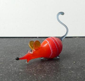 Glazen beeldje muis oranje muizenbeeldje glas