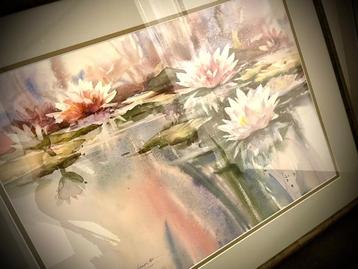 Aquarel Brent Heightorn Mooi groot schilderij Waterlelies