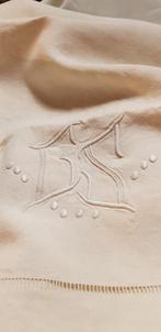 Antieke linnen laken met monogram SG,270 x 220 cm, Antiek en Kunst, Verzenden