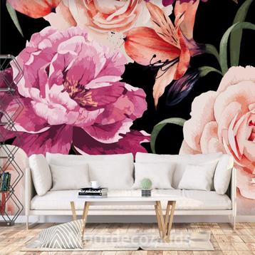 Romantische bloemen behang, rozen, bloemenbehang, pioenrozen beschikbaar voor biedingen