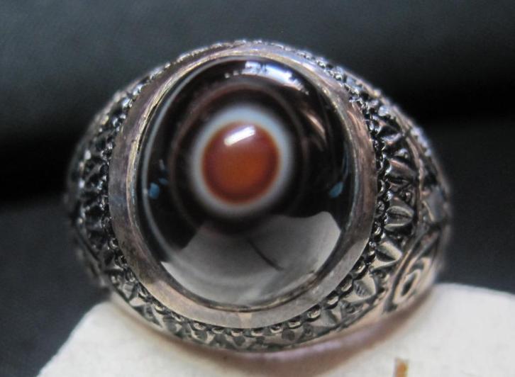 Excellent design zilver 900 ring agaat oog zeldzaam maat20,5, Sieraden, Tassen en Uiterlijk, Ringen, Zo goed als nieuw, Dame of Heer