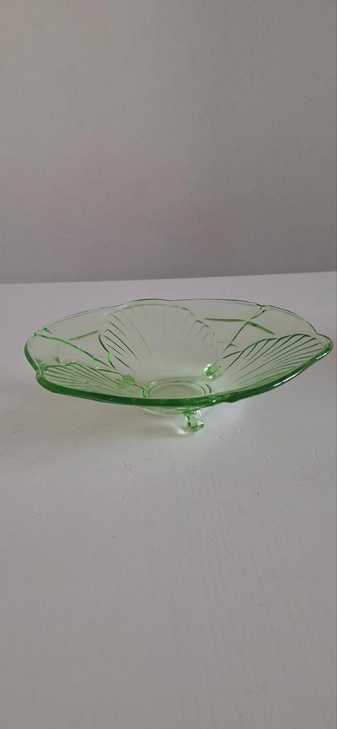 Vintage Groene Glazen Schaal, Antiek en Kunst, Antiek | Glas en Kristal, Ophalen of Verzenden