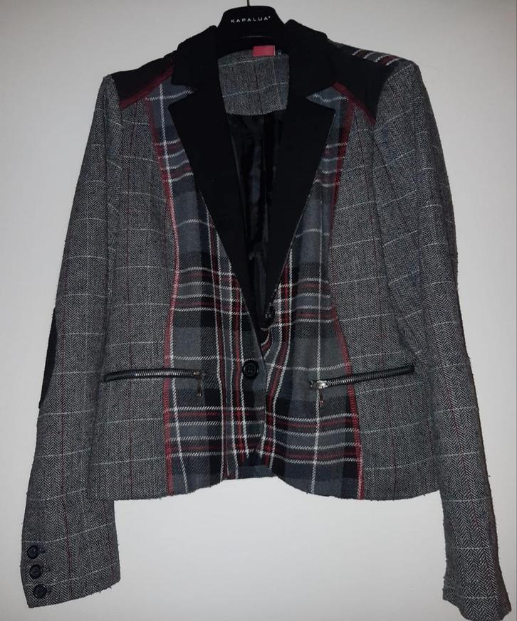 Dames kort geruit colbert maat 46, Kleding | Dames, Jasjes, Kostuums en Pakken, Gedragen, Jasje, Maat 46/48 (XL) of groter, Grijs