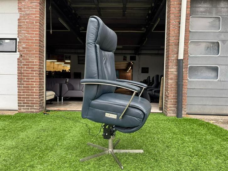 Sta-op stoel PROMINENT C-100 blauwe design fauteuil leer, Huis en Inrichting, Stoelen, Zo goed als nieuw, Eén, Hout, Leer, Metaal