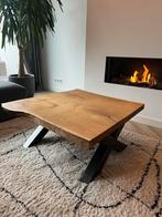 Salontafel natuur houten blad met stalen kruispoot, Ophalen, Gebruikt, 100 tot 150 cm, 50 tot 100 cm