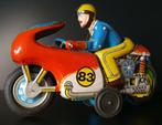 Vintage blikken racemotor met frictieaandrijving fraai, Antiek en Kunst, Antiek | Speelgoed, Ophalen of Verzenden