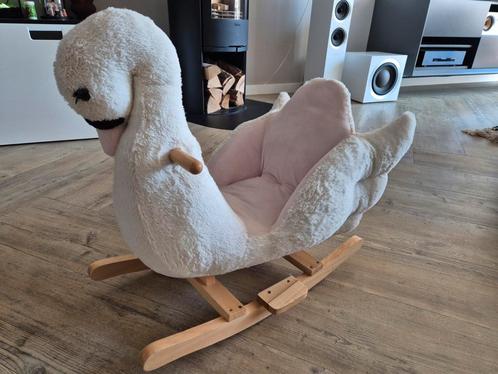 Schommelstoel Zwaan - Kinder Schommelstoel - Pluche - Hout, Kinderen en Baby's, Speelgoed | Hobbelfiguren, Zo goed als nieuw, Ophalen of Verzenden