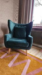 Fauteuil Sofa company stoel donkergroen velours met poef, Ophalen, 75 tot 100 cm, Design / scandinavisch, Zo goed als nieuw