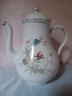 Antiek emaille koffiekan met vogel en bloemen, Ophalen of Verzenden