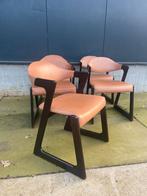 Vintage design Casala stoelen set van vijf leer hout zig zag, Ophalen, Gebruikt, Hout, Vijf, Zes of meer stoelen
