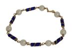 14k gouden dames armband blauw emaille schakel parel vintage