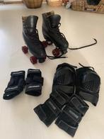 Retro rolschaatsen zwarte leer  OTRS Maat 39 met beschermers, Ophalen, Zo goed als nieuw