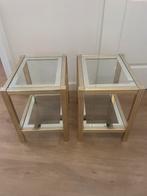 Gouden glazen nachtkastje of bijzettafel, Huis en Inrichting, Tafels | Bijzettafels, Minder dan 55 cm, Rechthoekig, Ophalen, 45 tot 60 cm