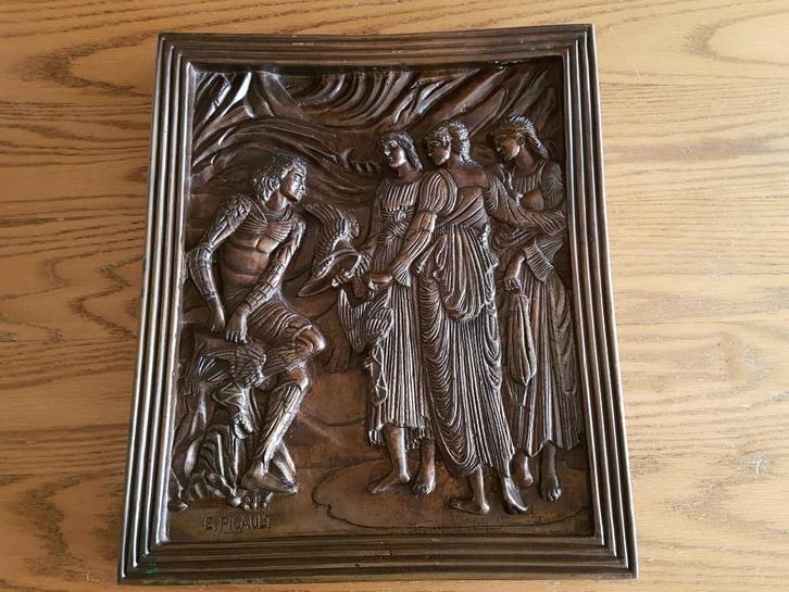 Zwaar BRONZEN RELIEF van E. PICAULT, Antiek en Kunst, Kunst | Beelden en Houtsnijwerken, Ophalen of Verzenden
