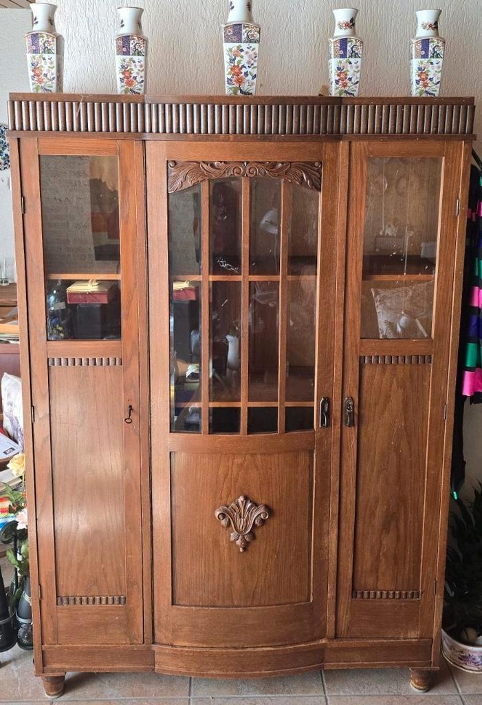 Vintage eikenhout buffet/vitrine/boekenkast, Antiek en Kunst, Antiek | Meubels | Kasten, Ophalen of Verzenden