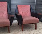 Set van 2 retro vintage fauteuils, deels nieuwe stoffering, Ophalen, Gebruikt, Vintage, 75 tot 100 cm