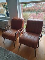Bruine leren fauteuils, Ophalen, Gebruikt, 75 tot 100 cm, Metaal