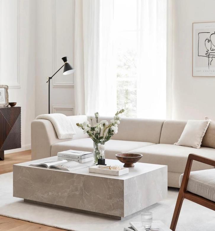 Salontafel Lesley met travertijn look, Huis en Inrichting, Tafels | Salontafels, Zo goed als nieuw, Minder dan 50 cm, 50 tot 100 cm