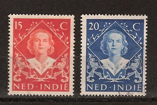 Nr 349 -350 geb Wilhelmina 1949 ; Nederlands Indie 10% CW, Verzenden, Gestempeld, Nederlands-Indië