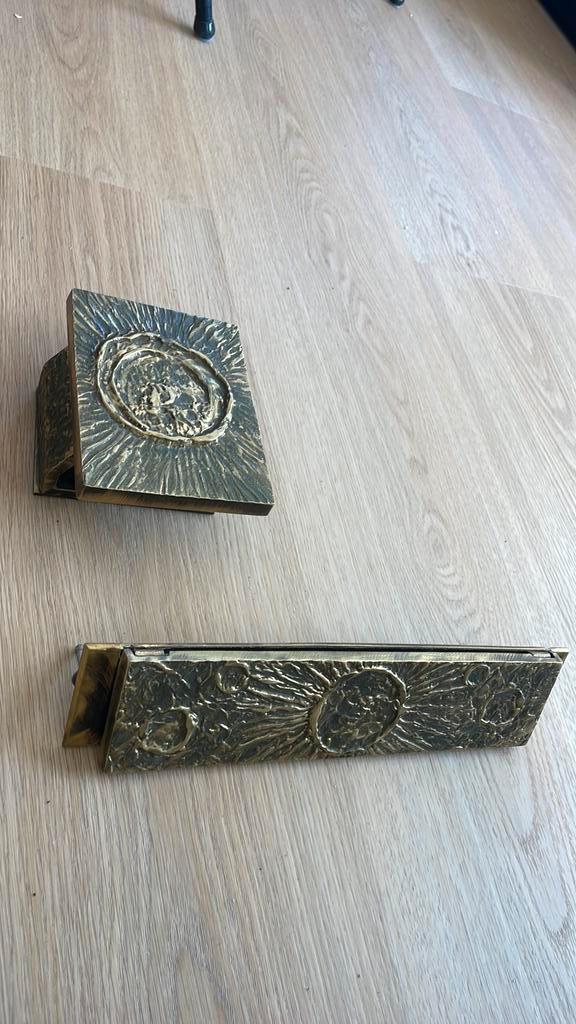 Vintage Bronzen Voordeur beslag jaren 60 Deurknop brievenbus, Antiek en Kunst, Antiek | Koper en Brons, Ophalen of Verzenden