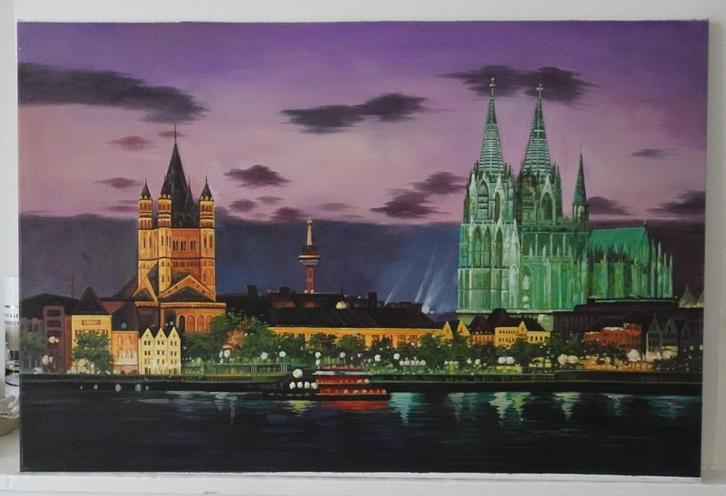 Klassiek Schilderij van Keulen - Acrylverf op Doek, Antiek en Kunst, Kunst | Schilderijen | Klassiek, Ophalen